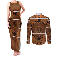 Lesotho Seanamarena Couples Matching Tank Maxi Dress and Long Sleeve Button Shirt Basotho Traditional Blanket Style - Orange - Wonder Print Shop