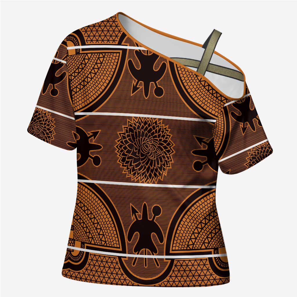 Lesotho Seanamarena Cross Shoulder Shirt Basotho Traditional Blanket Style - Orange - Wonder Print Shop