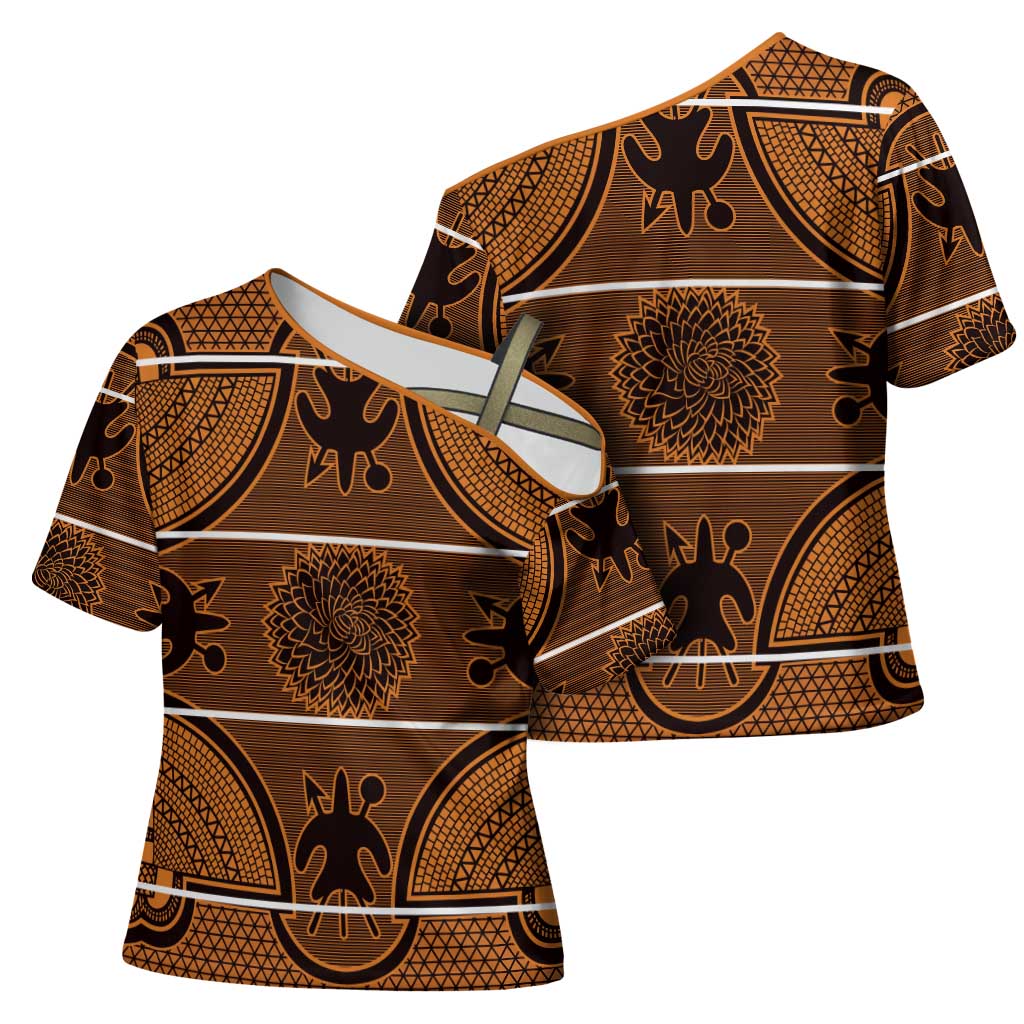 Lesotho Seanamarena Cross Shoulder Shirt Basotho Traditional Blanket Style - Orange - Wonder Print Shop