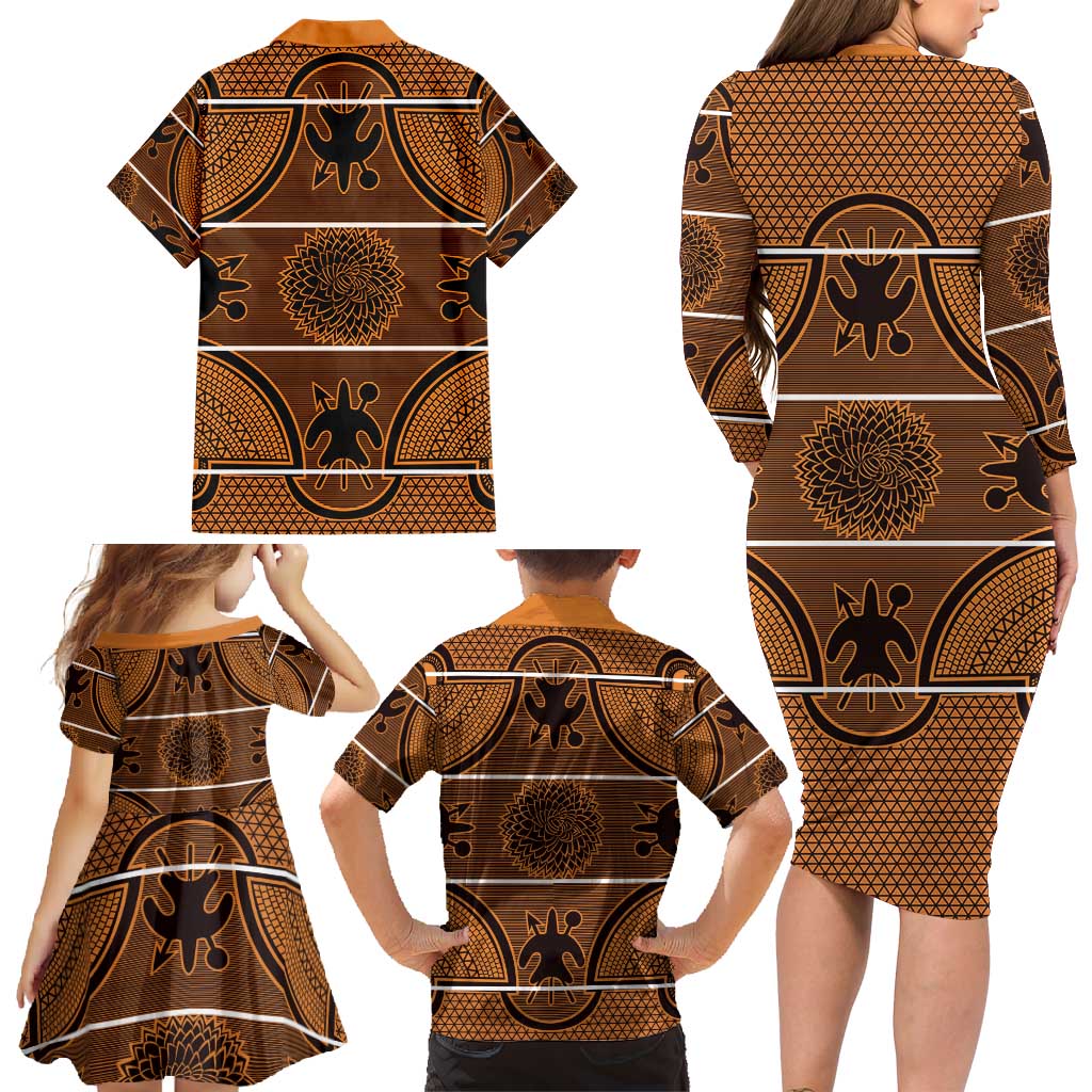 Lesotho Seanamarena Family Matching Long Sleeve Bodycon Dress and Hawaiian Shirt Basotho Traditional Blanket Style - Orange - Wonder Print Shop