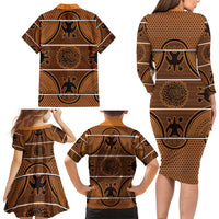 Lesotho Seanamarena Family Matching Long Sleeve Bodycon Dress and Hawaiian Shirt Basotho Traditional Blanket Style - Orange - Wonder Print Shop