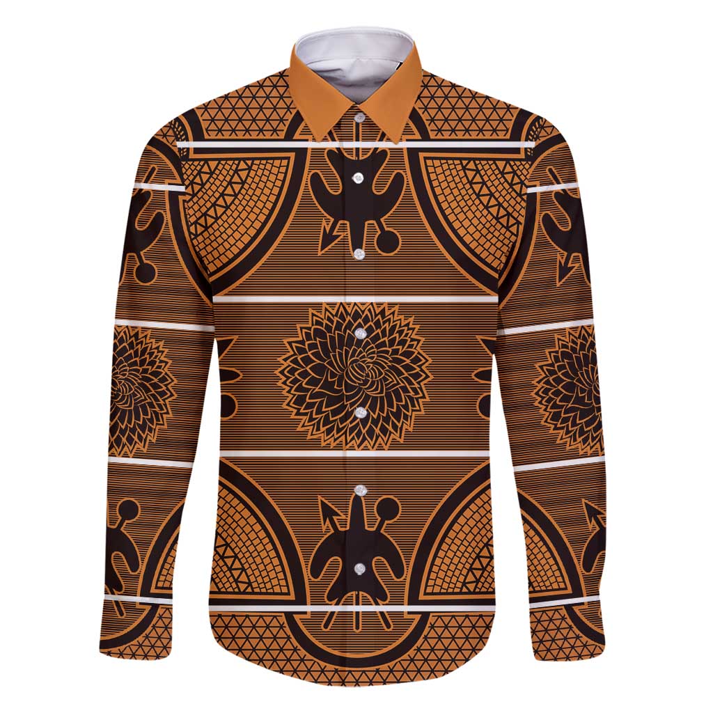 Lesotho Seanamarena Family Matching Long Sleeve Bodycon Dress and Hawaiian Shirt Basotho Traditional Blanket Style - Orange - Wonder Print Shop
