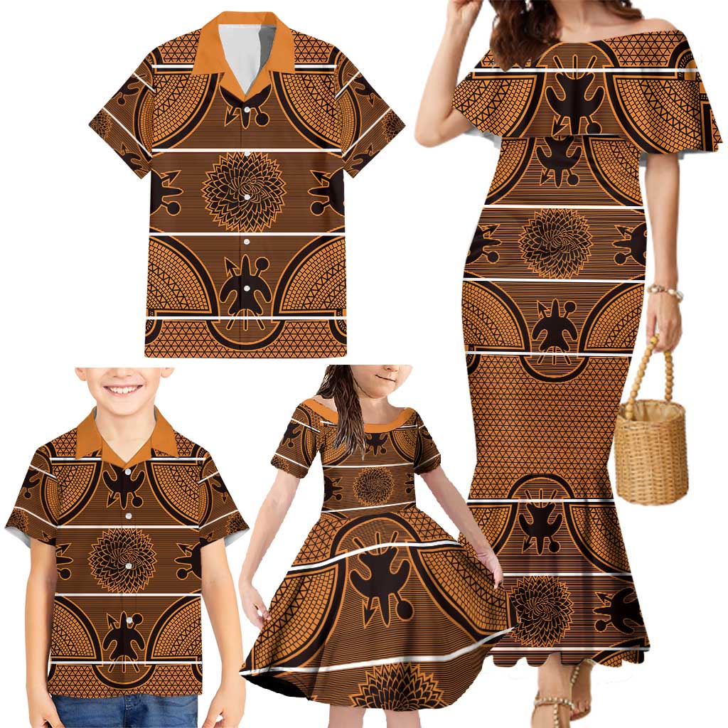 Lesotho Seanamarena Family Matching Mermaid Dress and Hawaiian Shirt Basotho Traditional Blanket Style - Orange - Wonder Print Shop