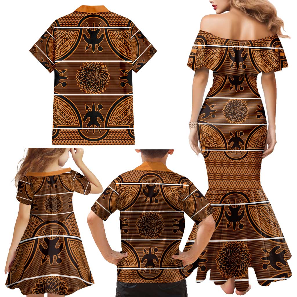 Lesotho Seanamarena Family Matching Mermaid Dress and Hawaiian Shirt Basotho Traditional Blanket Style - Orange - Wonder Print Shop