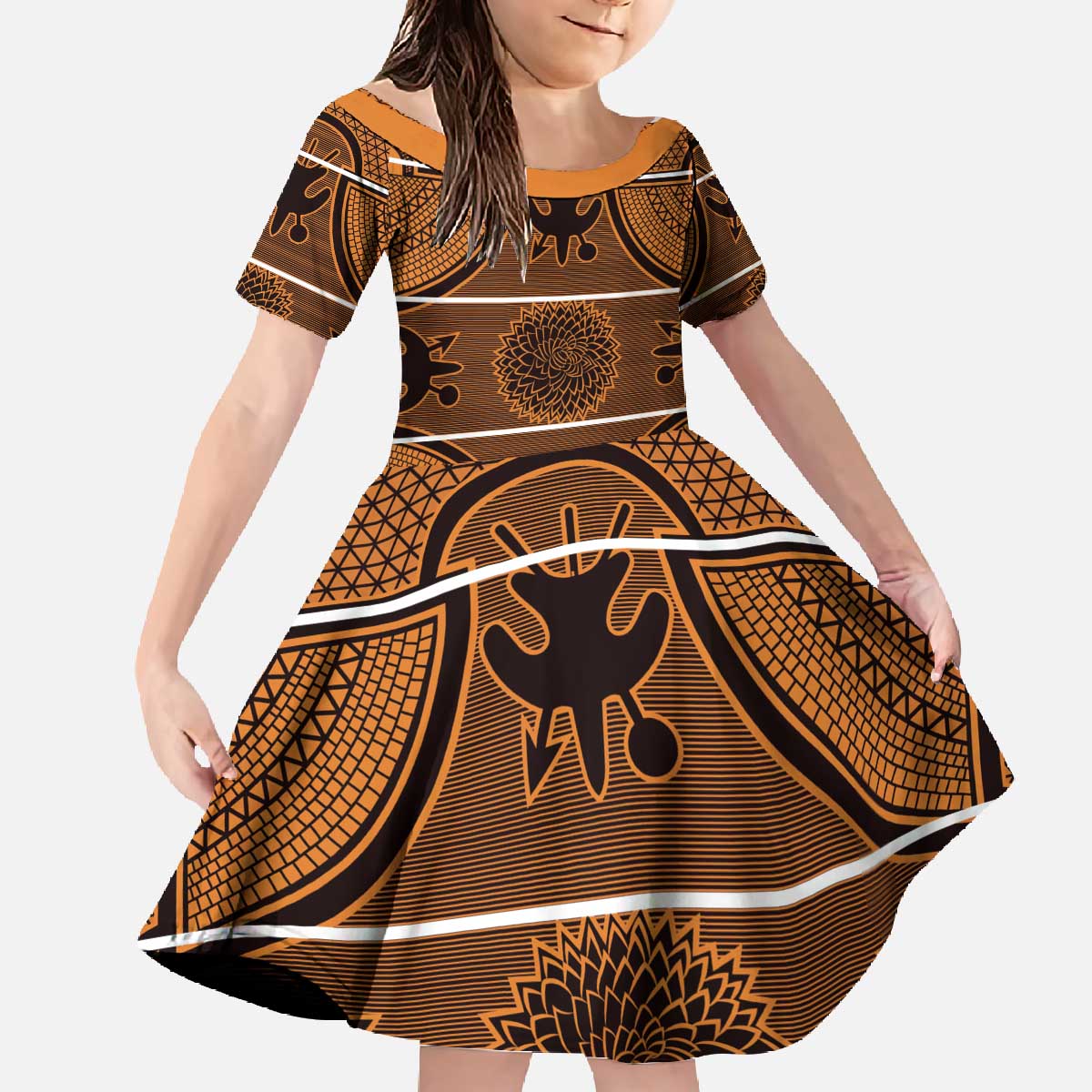 Lesotho Seanamarena Family Matching Off The Shoulder Long Sleeve Dress and Hawaiian Shirt Basotho Traditional Blanket Style - Orange - Wonder Print Shop