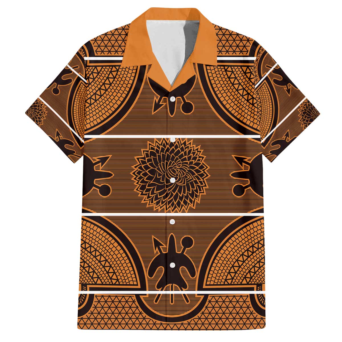 Lesotho Seanamarena Family Matching Off The Shoulder Long Sleeve Dress and Hawaiian Shirt Basotho Traditional Blanket Style - Orange - Wonder Print Shop