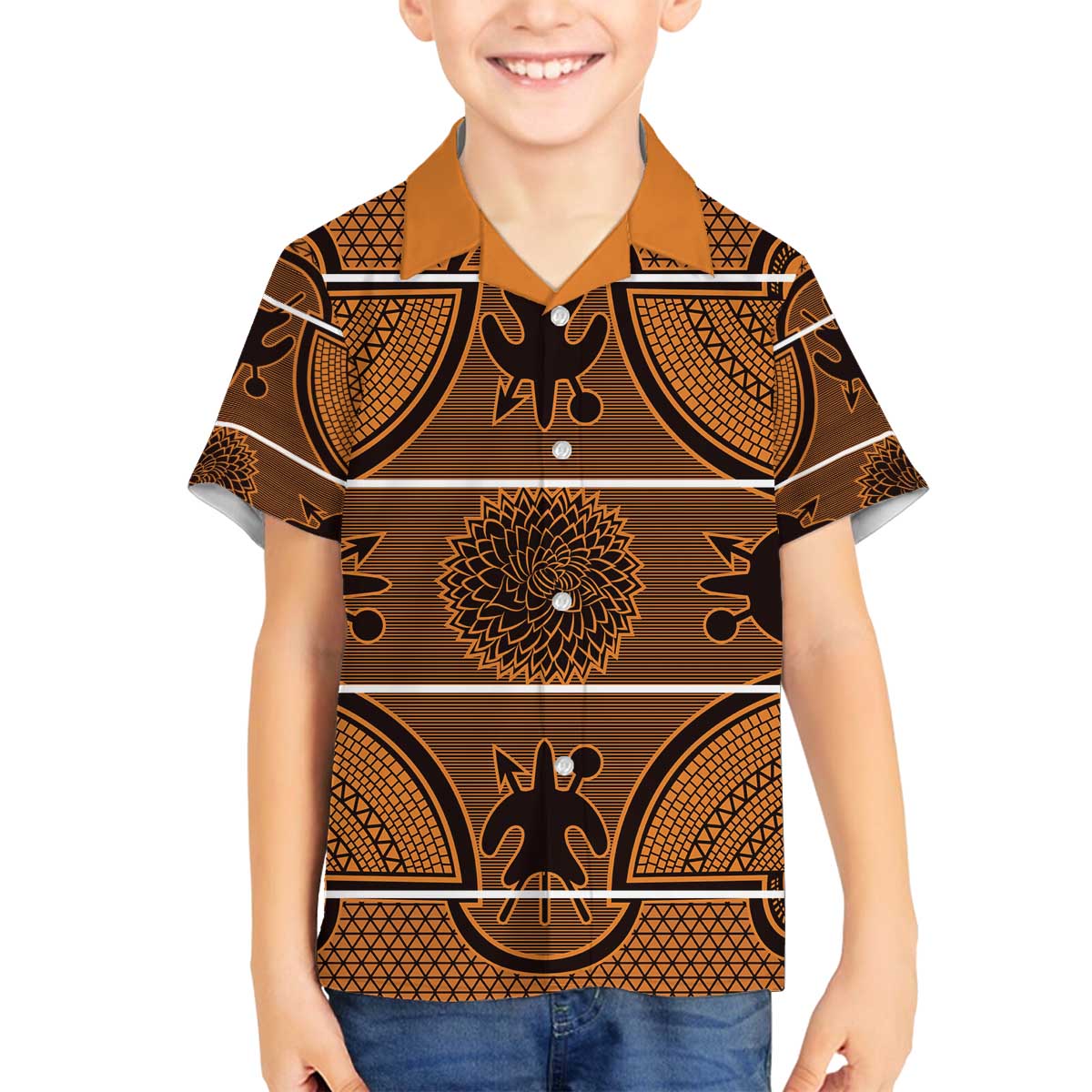 Lesotho Seanamarena Family Matching Off The Shoulder Long Sleeve Dress and Hawaiian Shirt Basotho Traditional Blanket Style - Orange - Wonder Print Shop
