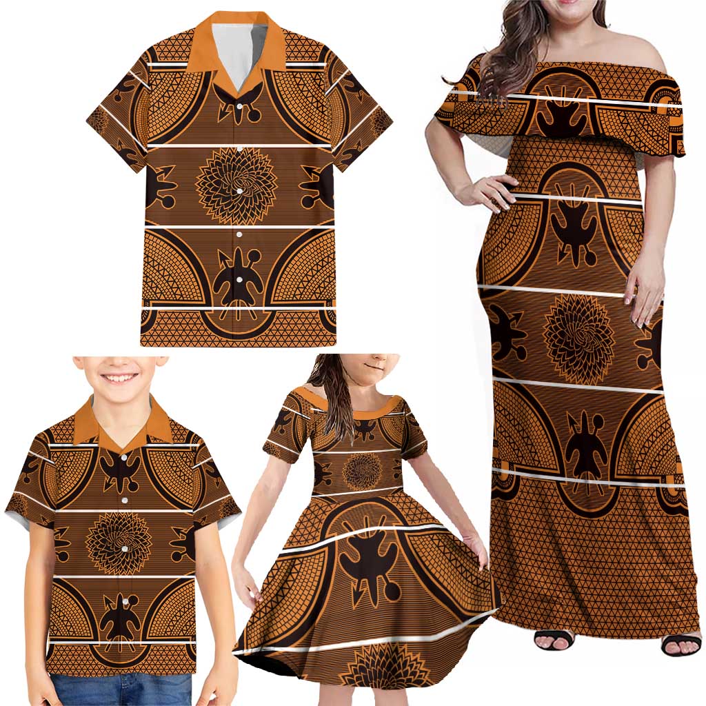 Lesotho Seanamarena Family Matching Off Shoulder Maxi Dress and Hawaiian Shirt Basotho Traditional Blanket Style - Orange - Wonder Print Shop