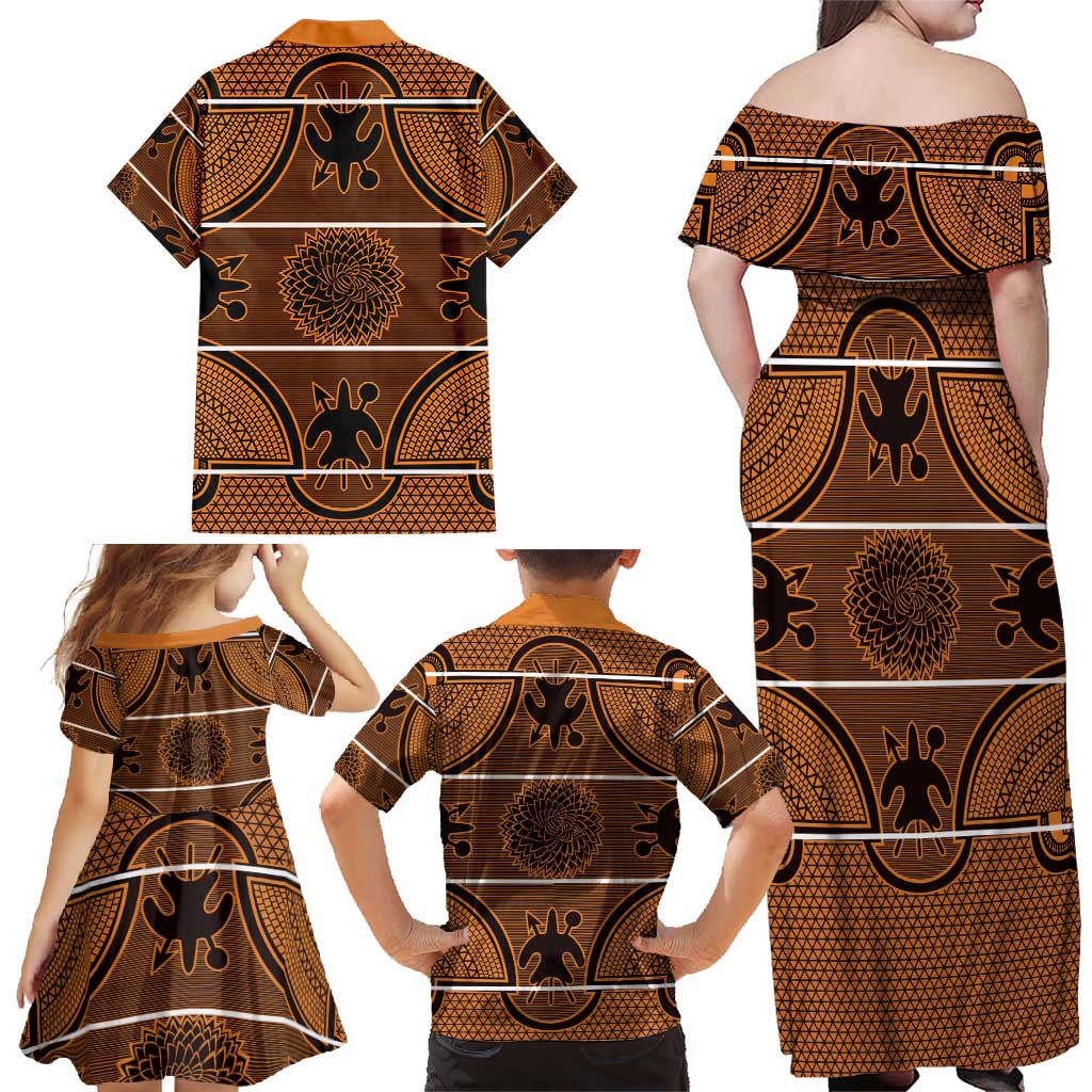 Lesotho Seanamarena Family Matching Off Shoulder Maxi Dress and Hawaiian Shirt Basotho Traditional Blanket Style - Orange - Wonder Print Shop