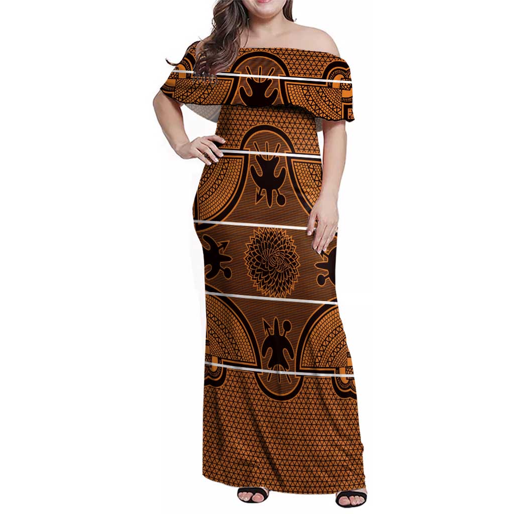 Lesotho Seanamarena Family Matching Off Shoulder Maxi Dress and Hawaiian Shirt Basotho Traditional Blanket Style - Orange - Wonder Print Shop