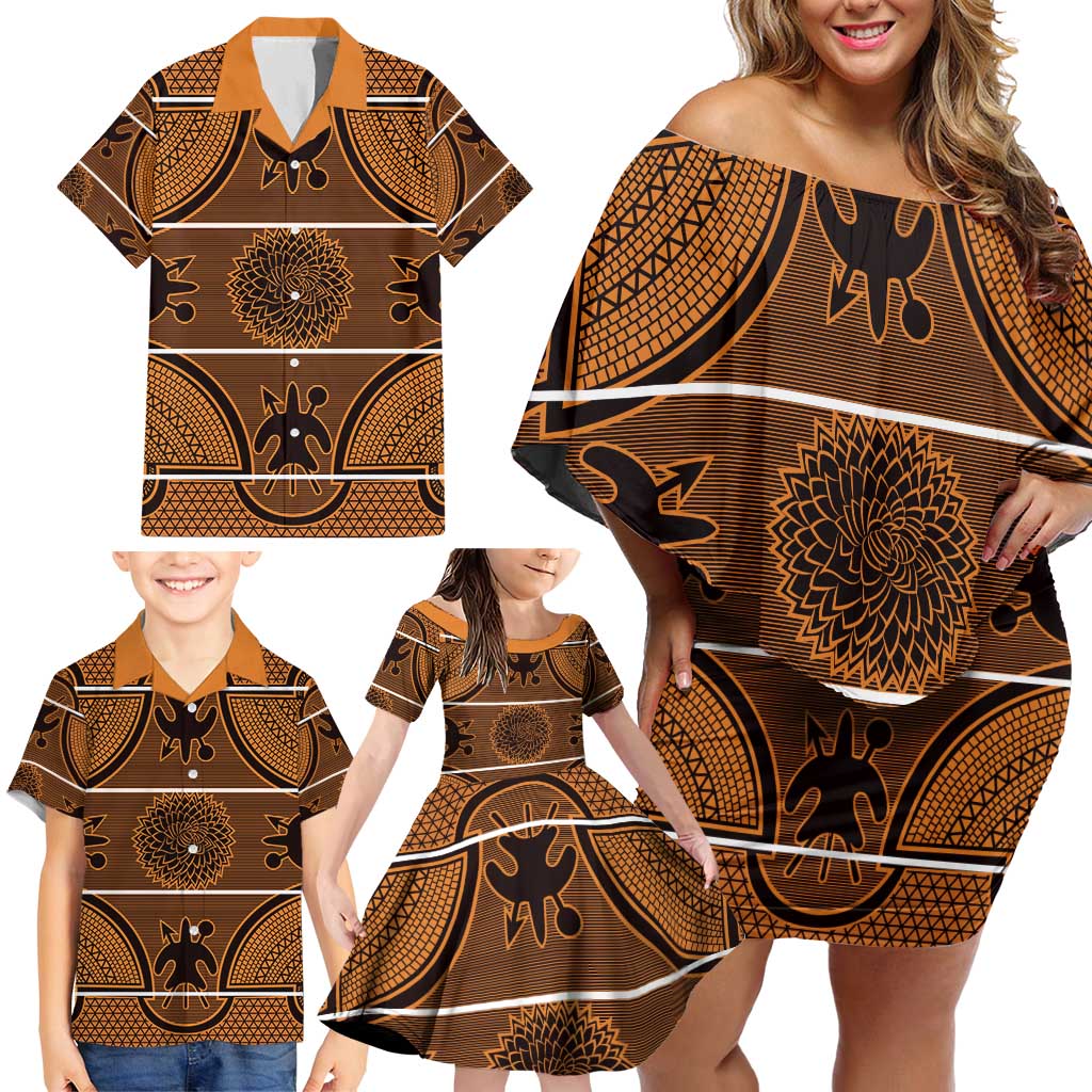 Lesotho Seanamarena Family Matching Off Shoulder Short Dress and Hawaiian Shirt Basotho Traditional Blanket Style - Orange - Wonder Print Shop