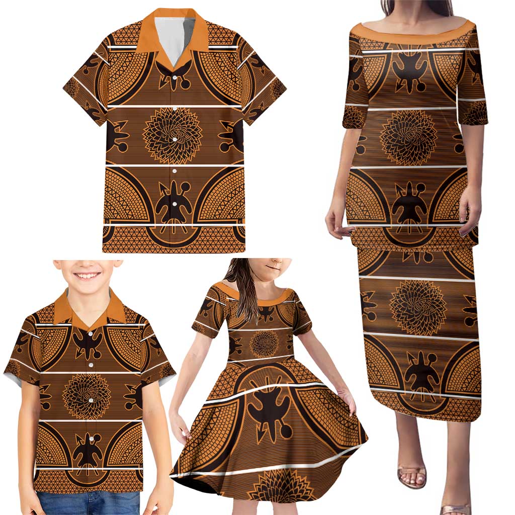 Lesotho Seanamarena Family Matching Puletasi and Hawaiian Shirt Basotho Traditional Blanket Style - Orange - Wonder Print Shop