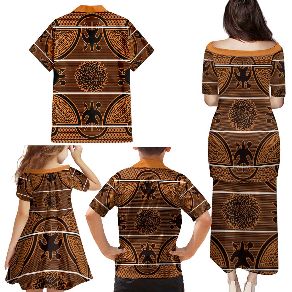 Lesotho Seanamarena Family Matching Puletasi and Hawaiian Shirt Basotho Traditional Blanket Style - Orange - Wonder Print Shop