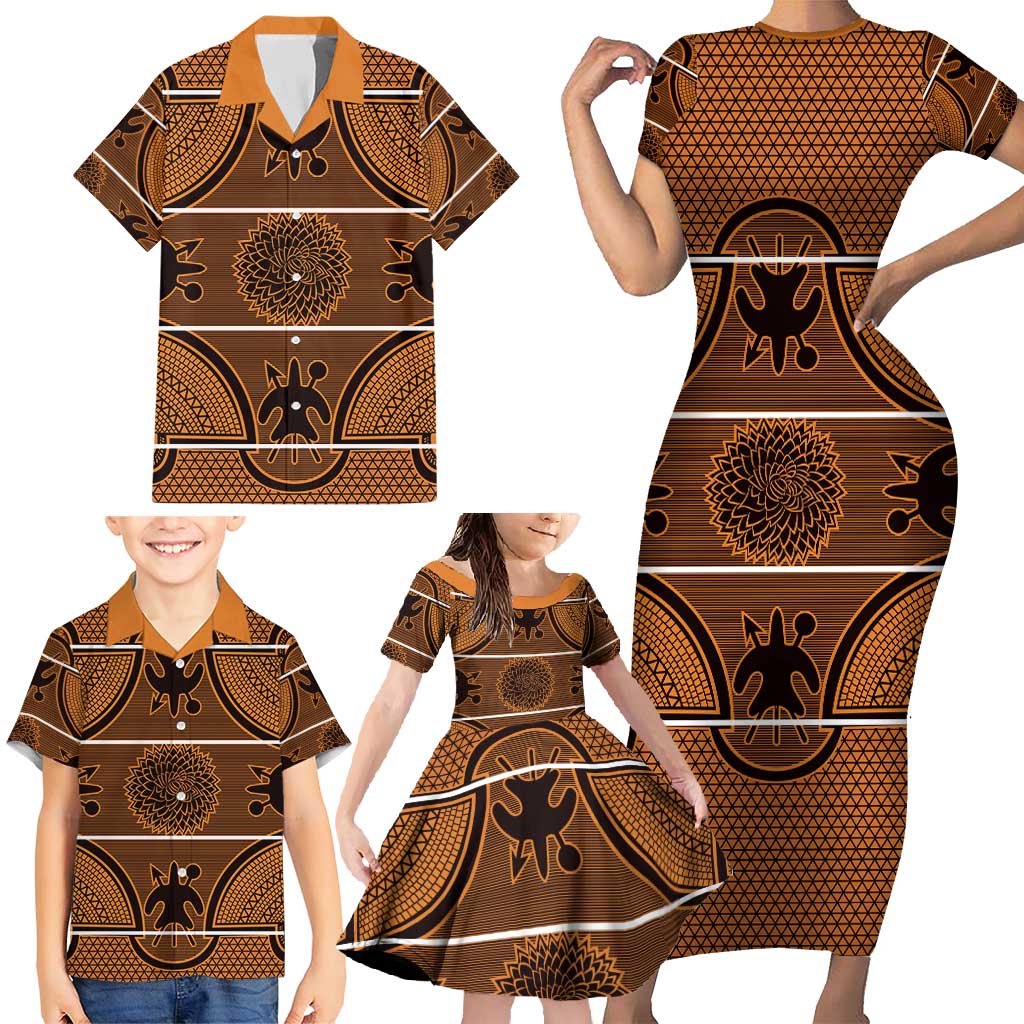 Lesotho Seanamarena Family Matching Short Sleeve Bodycon Dress and Hawaiian Shirt Basotho Traditional Blanket Style - Orange - Wonder Print Shop