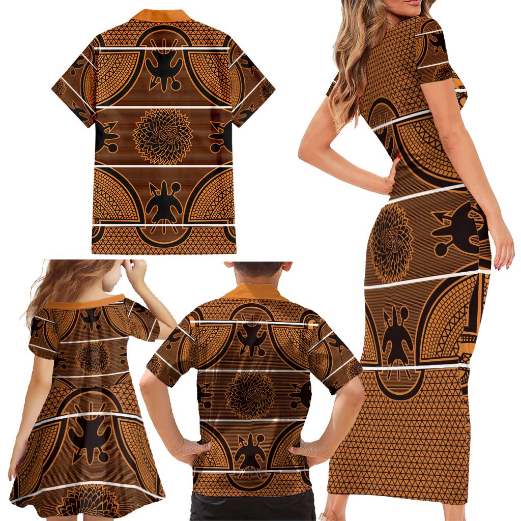 Lesotho Seanamarena Family Matching Short Sleeve Bodycon Dress and Hawaiian Shirt Basotho Traditional Blanket Style - Orange - Wonder Print Shop