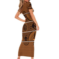 Lesotho Seanamarena Family Matching Short Sleeve Bodycon Dress and Hawaiian Shirt Basotho Traditional Blanket Style - Orange - Wonder Print Shop