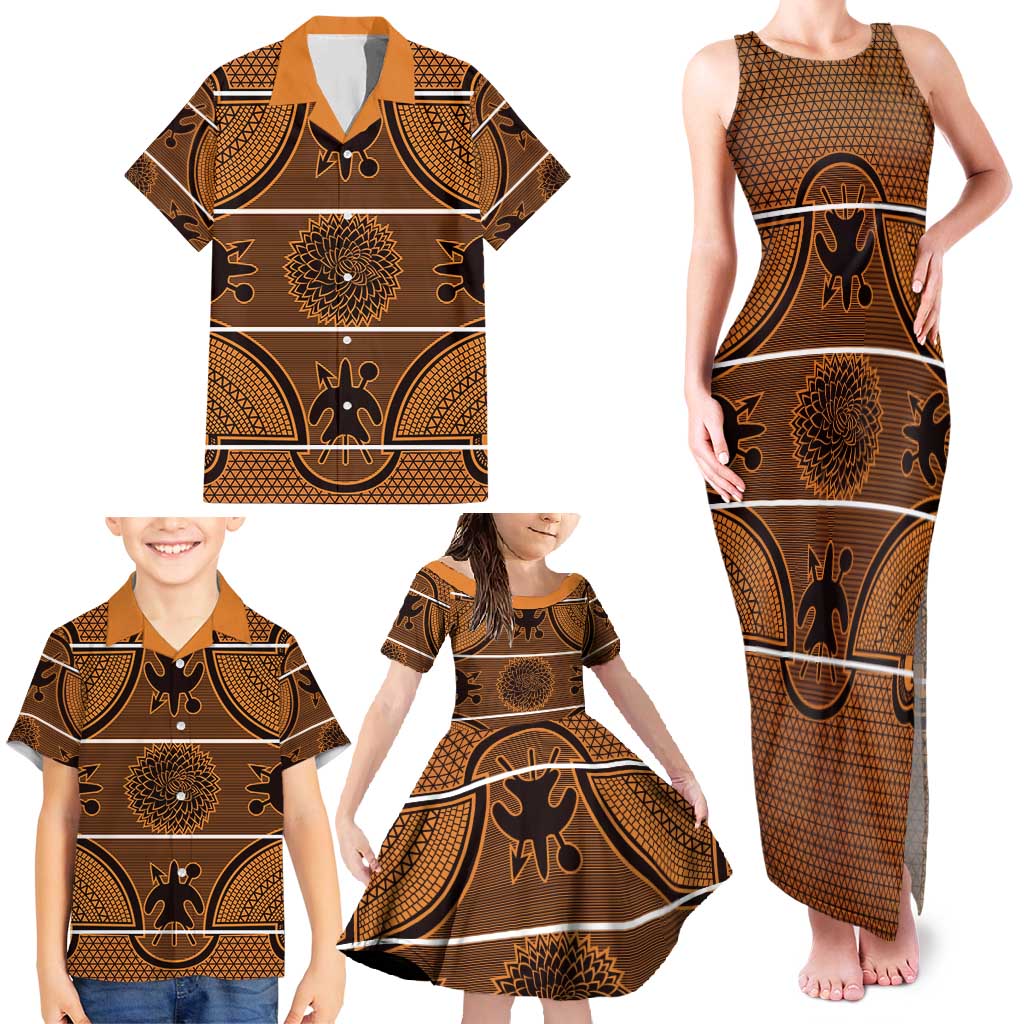 Lesotho Seanamarena Family Matching Tank Maxi Dress and Hawaiian Shirt Basotho Traditional Blanket Style - Orange - Wonder Print Shop