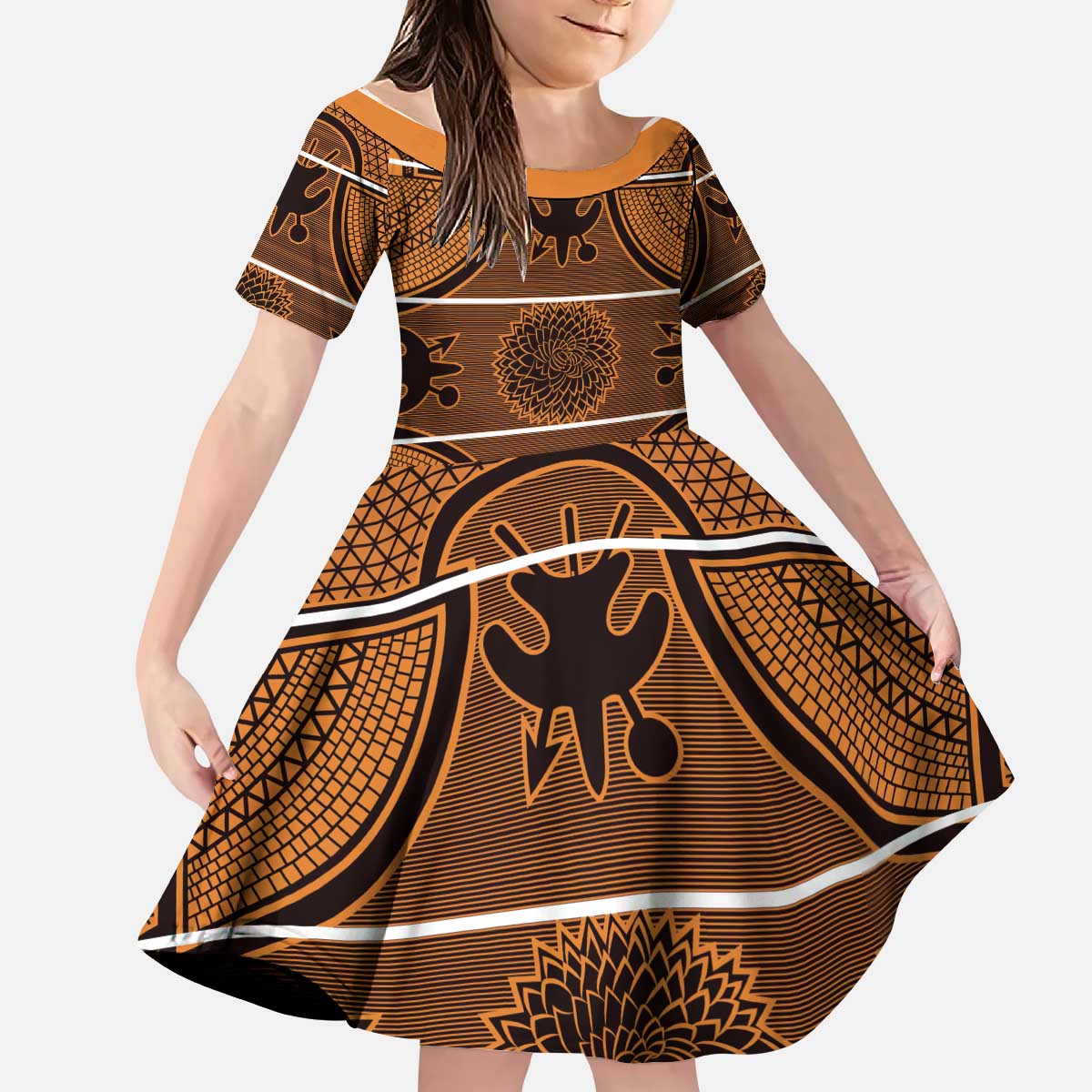 Lesotho Seanamarena Kid Short Sleeve Dress Basotho Traditional Blanket Style - Orange - Wonder Print Shop