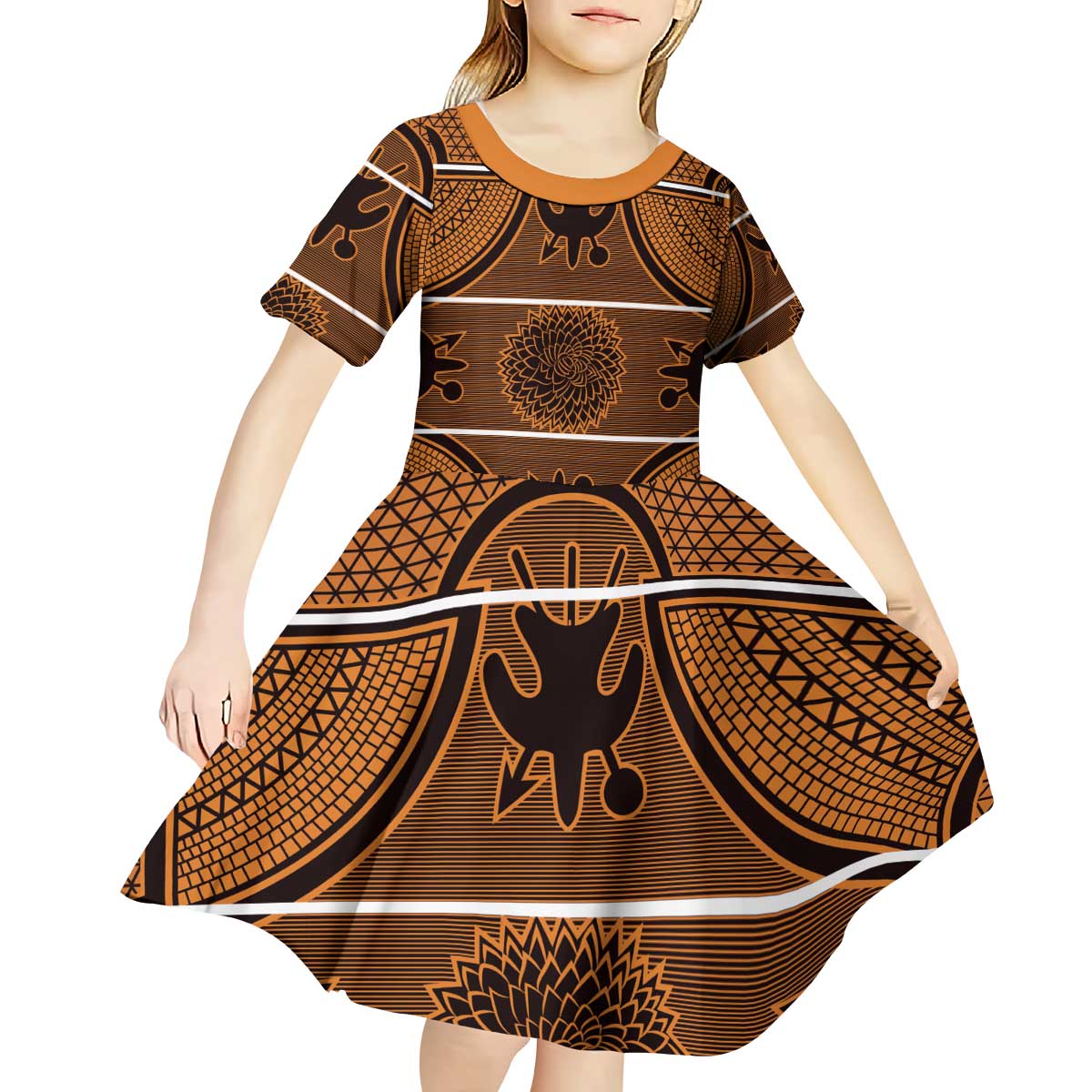 Lesotho Seanamarena Kid Short Sleeve Dress Basotho Traditional Blanket Style - Orange - Wonder Print Shop