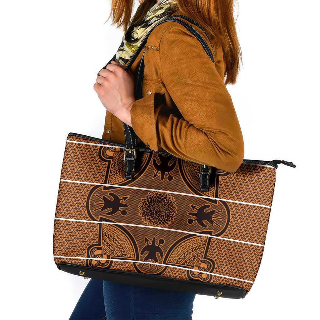Lesotho Seanamarena Leather Tote Bag Basotho Traditional Blanket Style - Orange - Wonder Print Shop