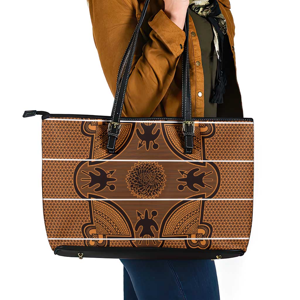 Lesotho Seanamarena Leather Tote Bag Basotho Traditional Blanket Style - Orange - Wonder Print Shop
