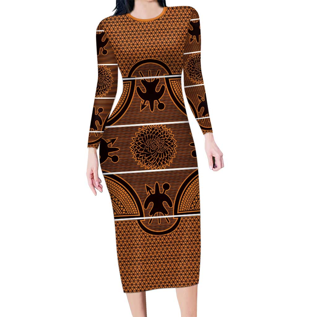 Lesotho Seanamarena Long Sleeve Bodycon Dress Basotho Traditional Blanket Style - Orange - Wonder Print Shop