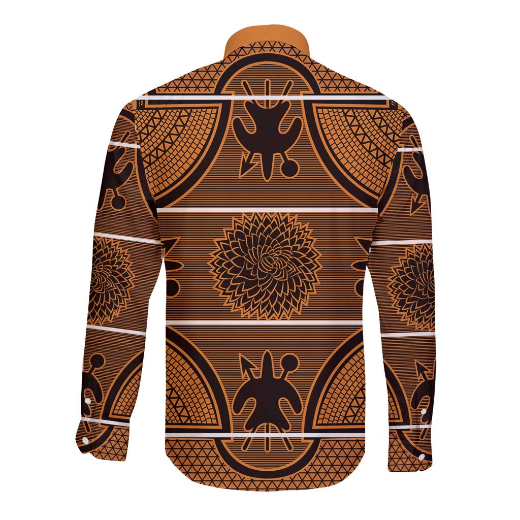 Lesotho Seanamarena Long Sleeve Button Shirt Basotho Traditional Blanket Style - Orange - Wonder Print Shop