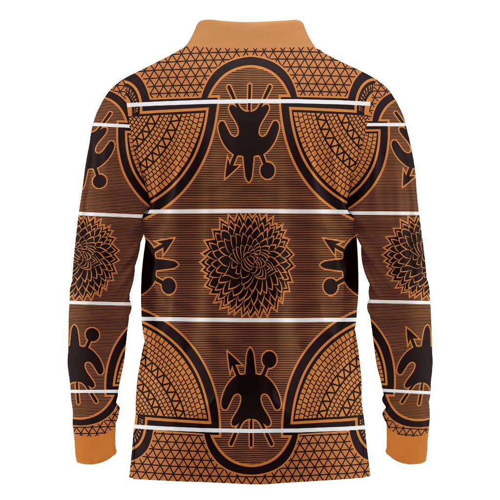 Lesotho Seanamarena Long Sleeve Polo Shirt Basotho Traditional Blanket Style - Orange - Wonder Print Shop