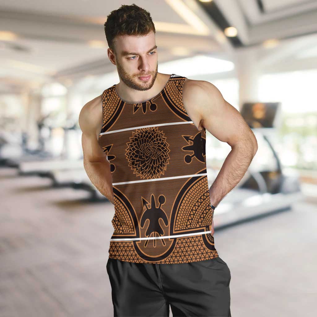 Lesotho Seanamarena Men Tank Top Basotho Traditional Blanket Style - Orange - Wonder Print Shop