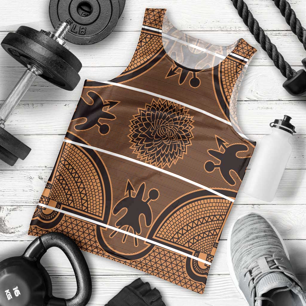 Lesotho Seanamarena Men Tank Top Basotho Traditional Blanket Style - Orange - Wonder Print Shop