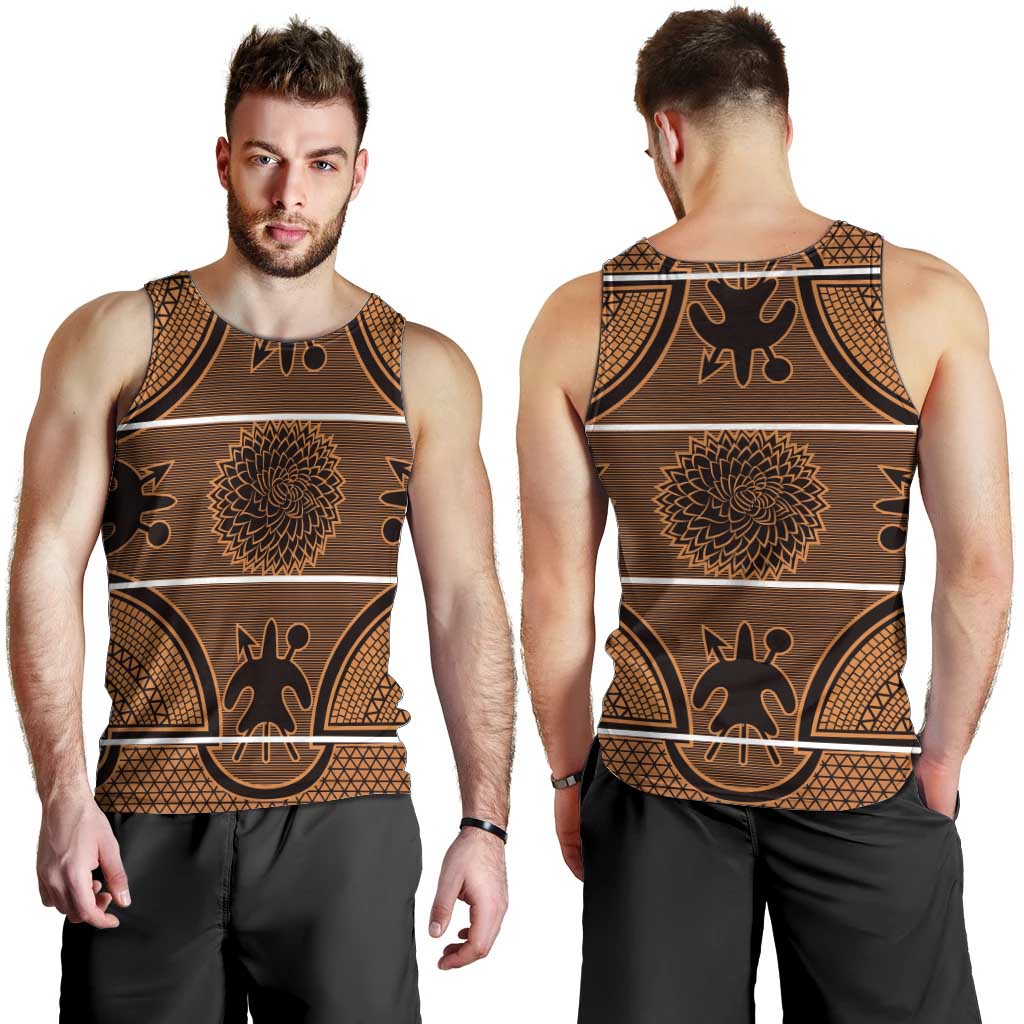 Lesotho Seanamarena Men Tank Top Basotho Traditional Blanket Style - Orange - Wonder Print Shop