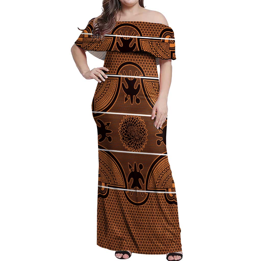 Lesotho Seanamarena Off Shoulder Maxi Dress Basotho Traditional Blanket Style - Orange - Wonder Print Shop