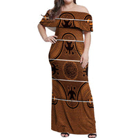 Lesotho Seanamarena Off Shoulder Maxi Dress Basotho Traditional Blanket Style - Orange - Wonder Print Shop