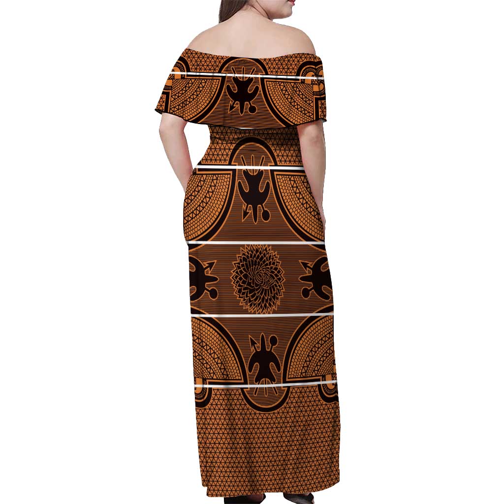 Lesotho Seanamarena Off Shoulder Maxi Dress Basotho Traditional Blanket Style - Orange - Wonder Print Shop