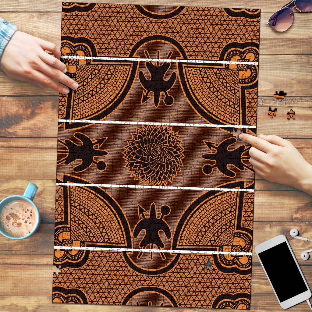 Lesotho Seanamarena Puzzle Basotho Traditional Blanket Style - Orange - Wonder Print Shop
