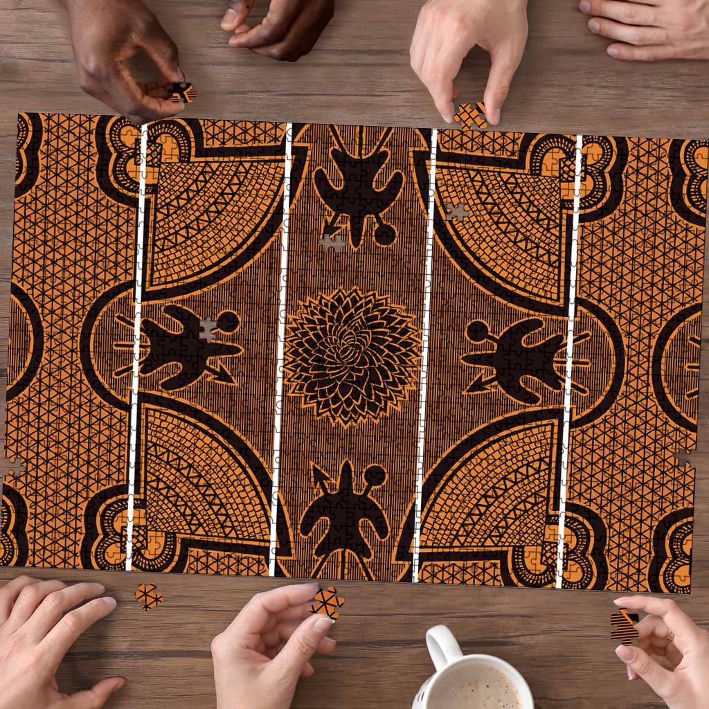 Lesotho Seanamarena Puzzle Basotho Traditional Blanket Style - Orange - Wonder Print Shop