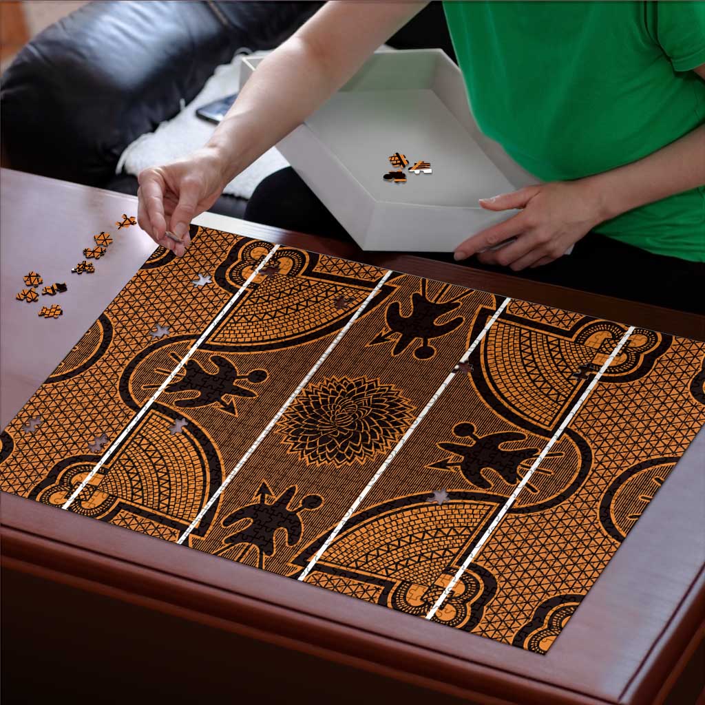 Lesotho Seanamarena Puzzle Basotho Traditional Blanket Style - Orange - Wonder Print Shop