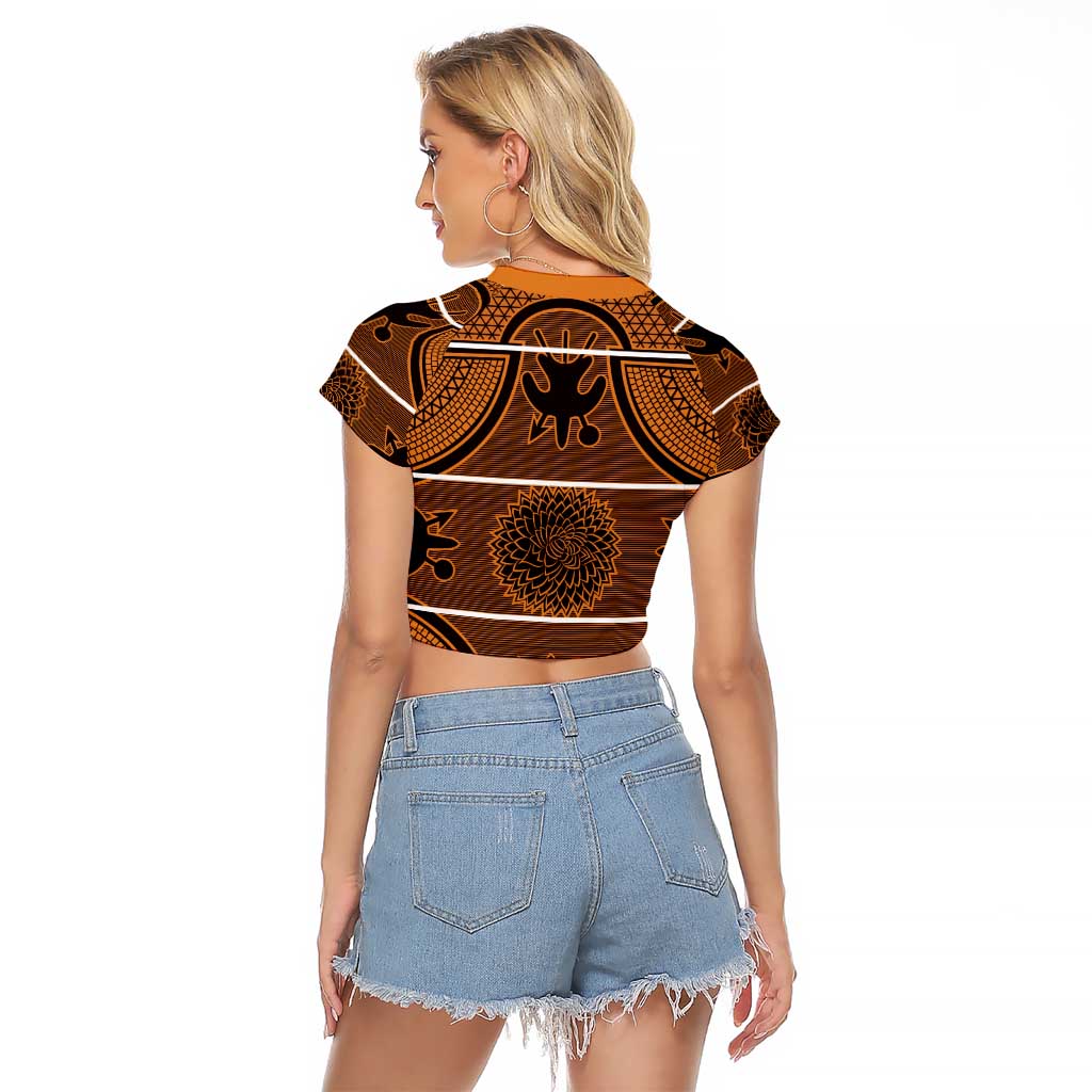Lesotho Seanamarena Raglan Cropped T Shirt Basotho Traditional Blanket Style - Orange - Wonder Print Shop