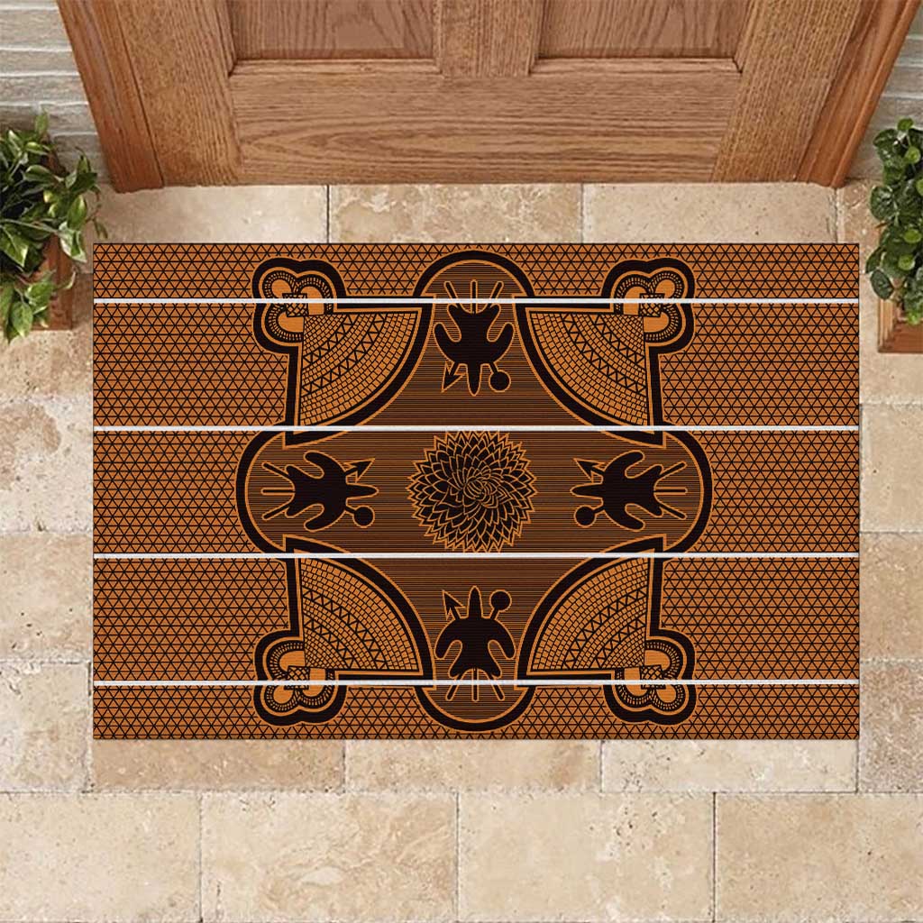 Lesotho Seanamarena Rubber Doormat Basotho Traditional Blanket Style - Orange - Wonder Print Shop