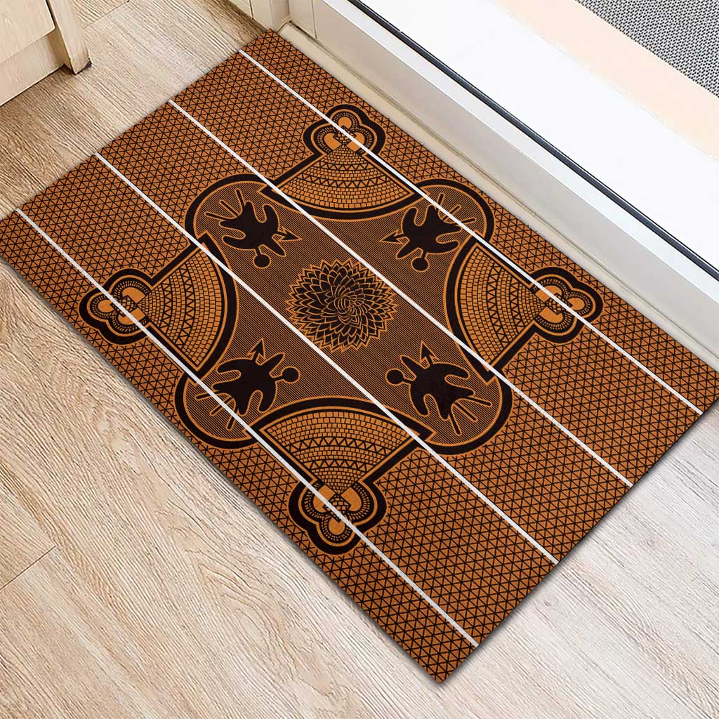 Lesotho Seanamarena Rubber Doormat Basotho Traditional Blanket Style - Orange - Wonder Print Shop