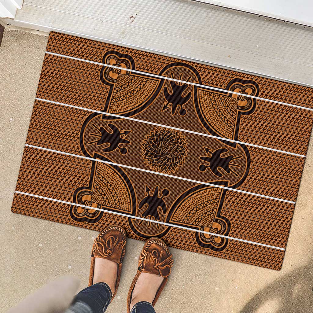 Lesotho Seanamarena Rubber Doormat Basotho Traditional Blanket Style - Orange - Wonder Print Shop