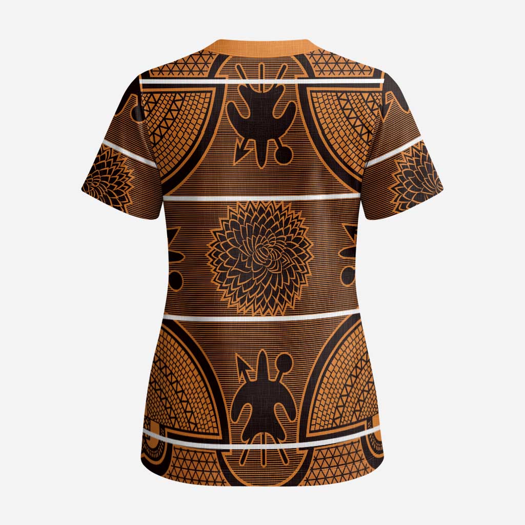 Lesotho Seanamarena Scrub Top Basotho Traditional Blanket Style - Orange - Wonder Print Shop