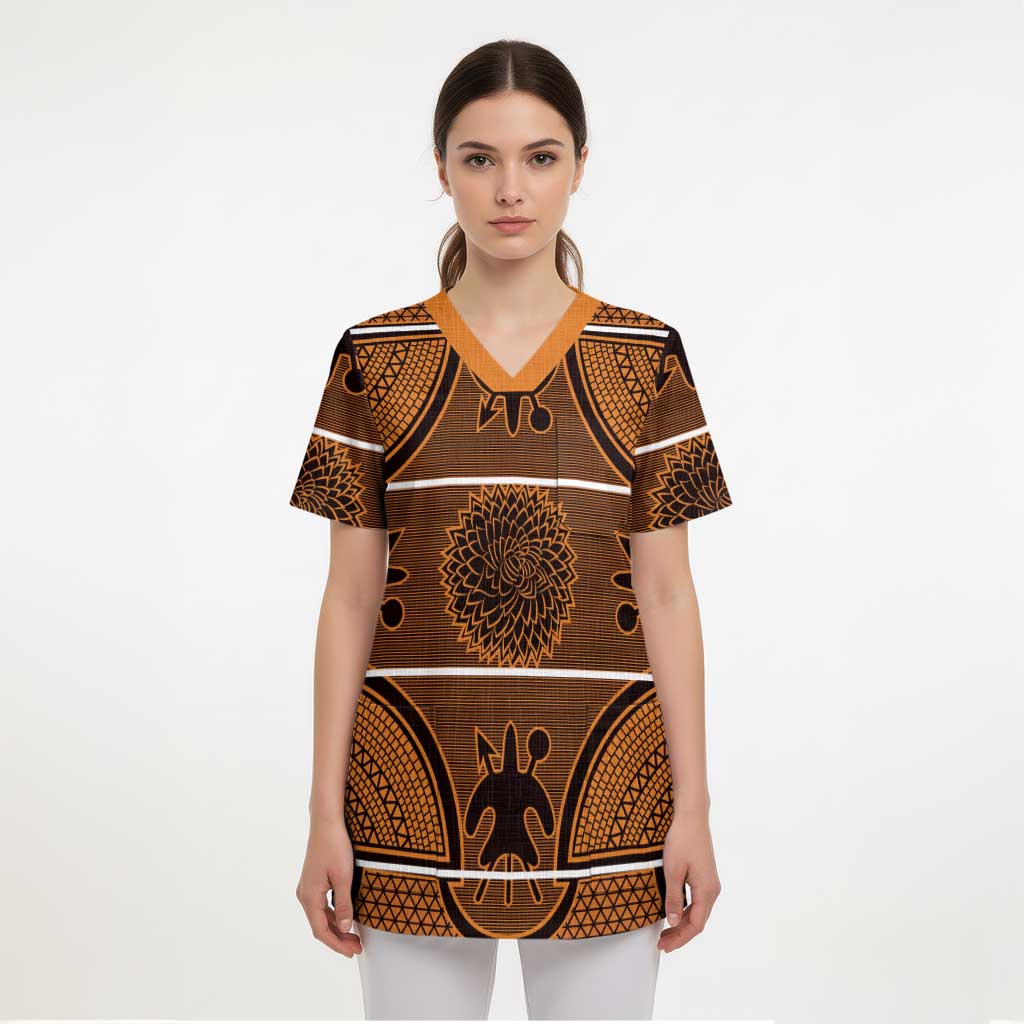 Lesotho Seanamarena Scrub Top Basotho Traditional Blanket Style - Orange - Wonder Print Shop