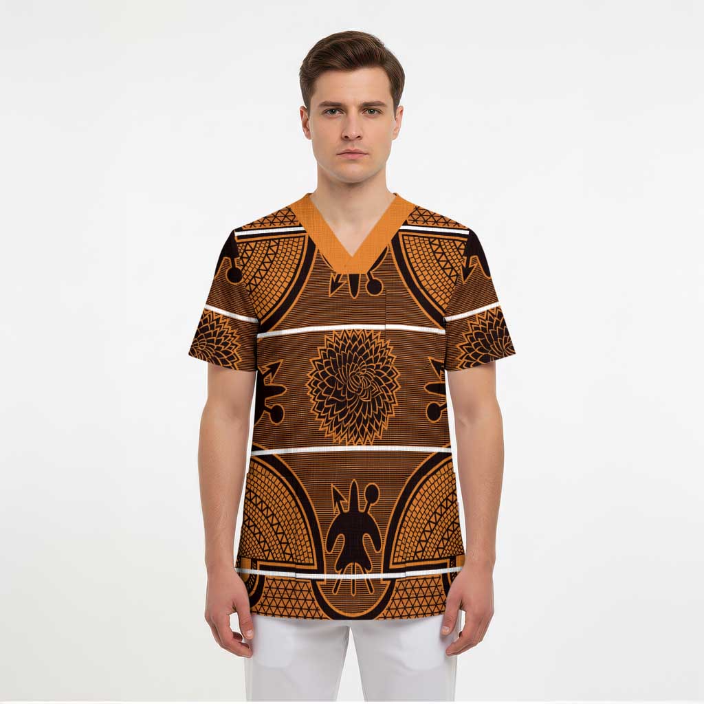 Lesotho Seanamarena Scrub Top Basotho Traditional Blanket Style - Orange - Wonder Print Shop