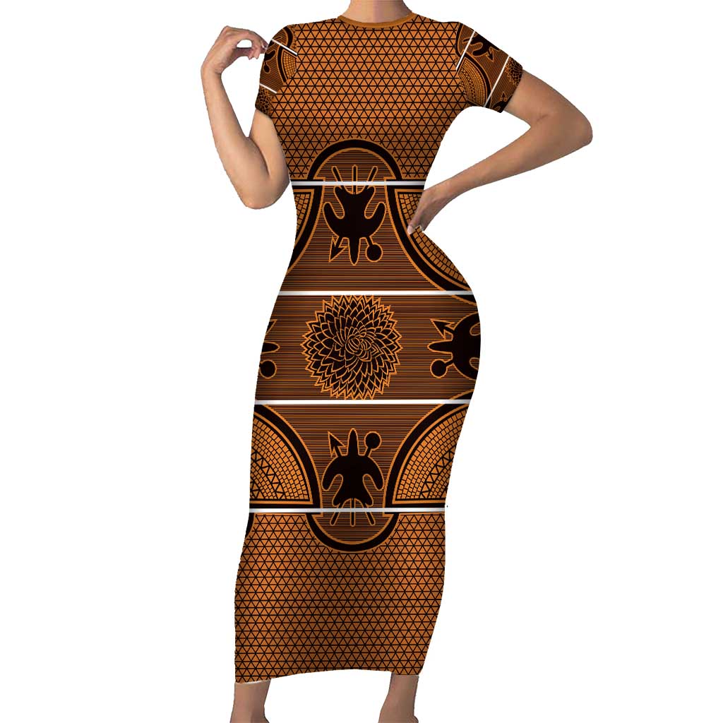 Lesotho Seanamarena Short Sleeve Bodycon Dress Basotho Traditional Blanket Style - Orange - Wonder Print Shop