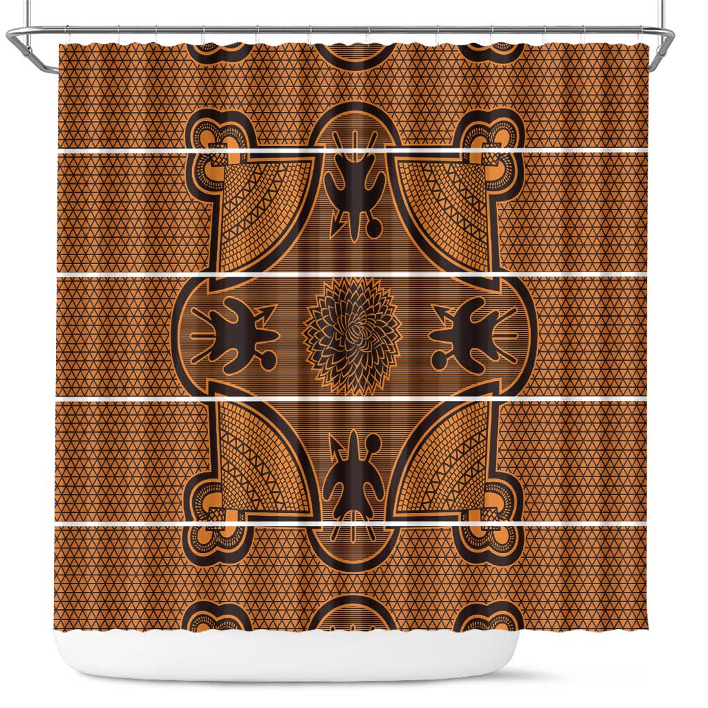 Lesotho Seanamarena Shower Curtain Basotho Traditional Blanket Style - Orange - Wonder Print Shop