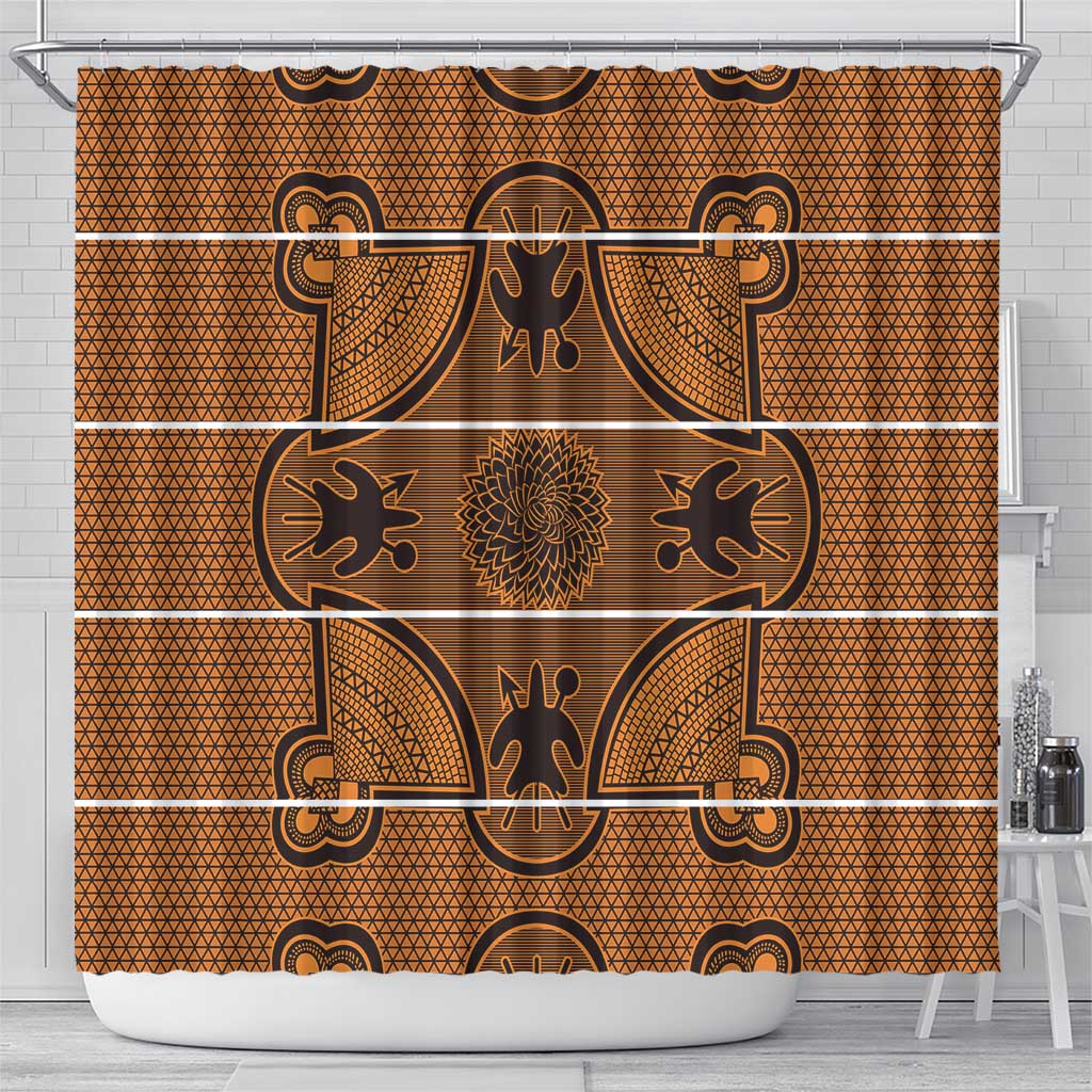 Lesotho Seanamarena Shower Curtain Basotho Traditional Blanket Style - Orange - Wonder Print Shop