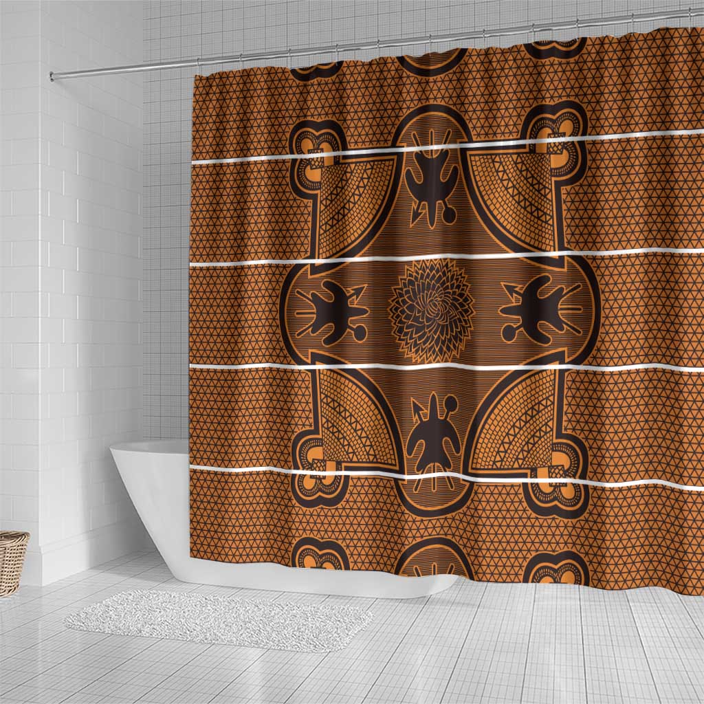 Lesotho Seanamarena Shower Curtain Basotho Traditional Blanket Style - Orange - Wonder Print Shop