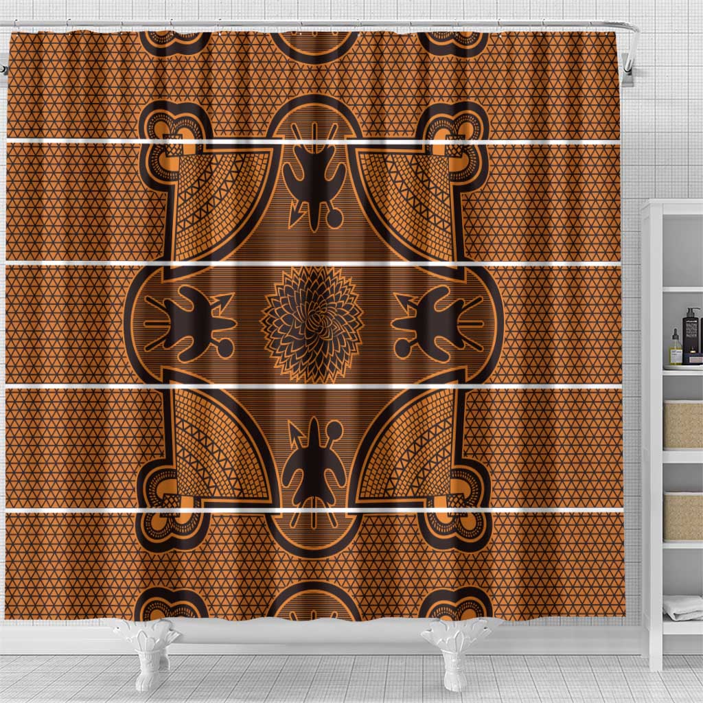 Lesotho Seanamarena Shower Curtain Basotho Traditional Blanket Style - Orange - Wonder Print Shop