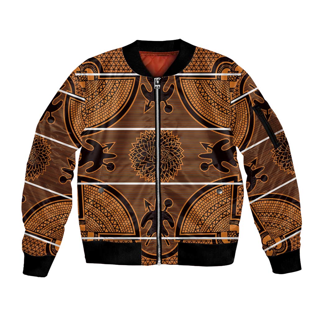Lesotho Seanamarena Sleeve Zip Bomber Jacket Basotho Traditional Blanket Style - Orange - Wonder Print Shop
